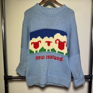 Blue New Zealand Sheep Sweater Size Medium 100% Wool